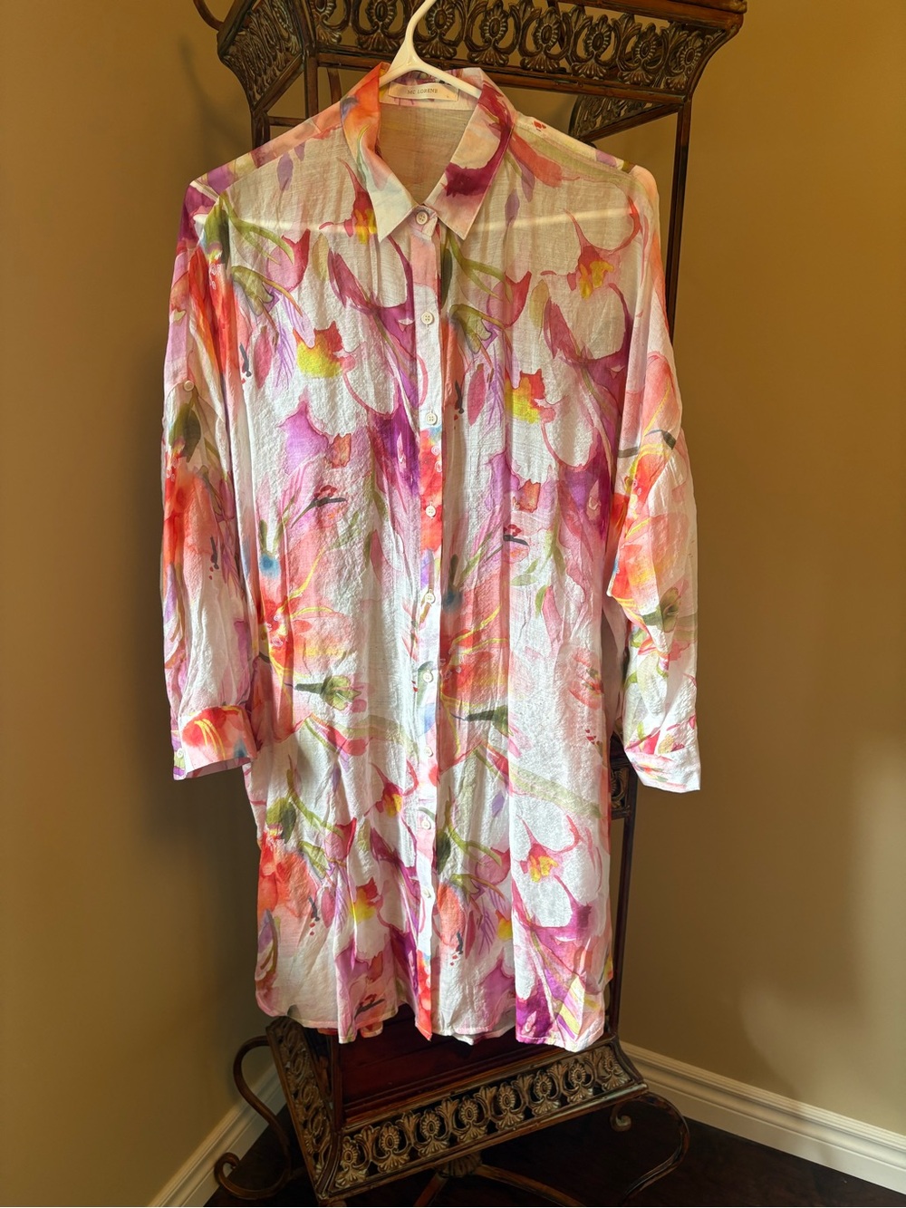 Women's Floral Button-Front Swim Cover-Up Shirt - Pink Multi